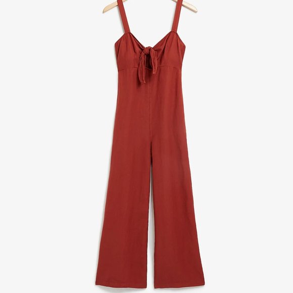 Express | NWT Linen-Blend Tie Front Culotte Jumpsuit - Picture 14 of 17
